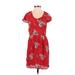American Eagle Outfitters Casual Dress - Mini Scoop Neck Short sleeves: Red Floral Dresses - Women's Size 0
