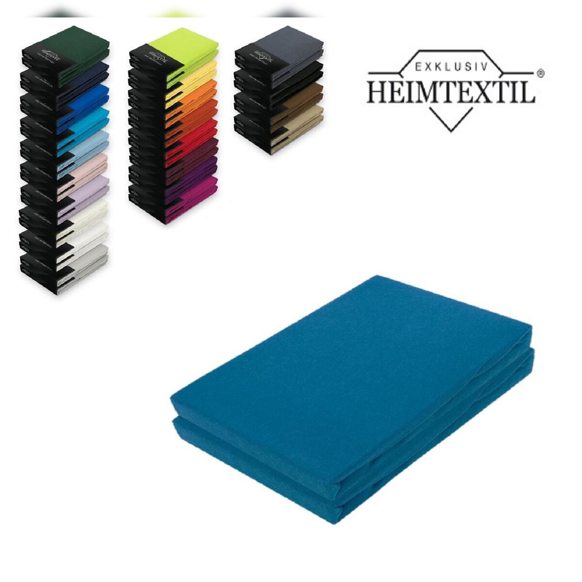 EXKLUSIV HEIMTEXTIL Doppelpack Jersey Spannbettlaken Premium Petrol 180 - 200 x 200 cm Image