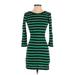 Express Casual Dress - Bodycon Crew Neck 3/4 sleeves: Green Print Dresses - Women's Size X-Small