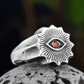 Bague «l'œil du diable» en acier inoxydable 316L avec pierre rouge pour hommes et femmes bijoux