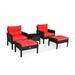 Costway 5 Pieces Patio Rattan Sofa Ottoman Furniture Set with Cushions-Red