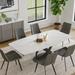 Modern White Dining Table for 4-8, Sintered Stone Tabletop Kitchen Table, Solid Black Carbon Steel Base