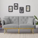 59" Velvet Padded Sofa Bed Seat Convertible Futon Loveseat Sleeper Sofa Adjustable Backrest Couch Bed with 6 Metal Legs Support