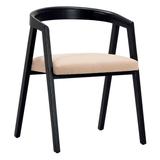 Mateo Black Oak Curved Back Dining Arm Chair with Upholstered Taupe Linen Seat
