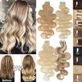 MY-LADY Tape in Natural Russian Human Hair Extensions Curly Body Wavy Glue Highlight Hairpiece US Stock 20PCS 14 #1B Natural Black