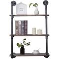 Industrial Pipe Shelving Wall Mounted 24 inch Rustic Metal Floating Shelves 3 Tiers Steampunk Real Wood Book Shelves Hanging Wall Shelves for Books Farmhouse Kitchen Bar Shelving