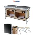 Folding Camping Table Set VECUKTY Camping Kitchen Station Aluminum Portable Folding Camp Cook Table with Storage Organizer and 2 Adjustable Feet 1 Folding Trash Can Gray