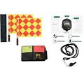 Stopwatch Soccer Referee Flag Checkered Linesman Flags Set with Case Metal Pole Foam Handle Water Proof Red Yellow Cards with Notebook and Pencil Coach Whistles with Lanyard