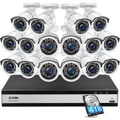 ZOSI 16CH 1080P DVR security camera system w/ 4TB HDD, 16pcs wired outdoor cameras, 120ft night vision in White | 18.5 H x 18 W x 12.25 D in | Wayfair