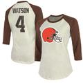 Women's Majestic Threads Deshaun Watson Cream/Brown Cleveland Browns Name & Number Raglan 3/4 Sleeve T-Shirt