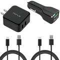 4-in-1 Combo Adaptive Fast Home Car Charger 6ft Long (Two) USB Cable for Verizon Samsung Galaxy S9 - AT&T Samsung Galaxy S9 - Verizon Samsung Galaxy S8+ - T-Mobile Samsung Galaxy S8+