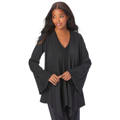 Plus Size Women's Lace-Trimmed Ultrasmooth® Fabric Cardigan by Roaman's in Black (Size 34/36)