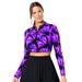 Plus Size Women's Chlorine Resistant Long Sleeved Cropped Zip Tee by Swimsuits For All in Electric Purple Spray (Size 16)