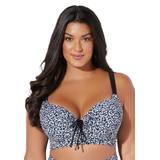 Plus Size Women's Bra Sized Tie Front Longline Underwire Bikini Top by Swimsuits For All in Black White Abstract (Size 44 DD)