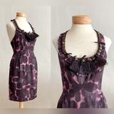 J. Crew Dresses | J. Crew Pink Black Abstract Print Linen Dress Raffia Ribbon Wood Gold Details 2 | Color: Black/Pink | Size: 2