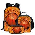 FKELYI Flame Basketball Backpacks Junior High Kids Children Meal Box+Large Pen-Holder Book Bag with Adjustable Straps Universal Boys Girls College Laptop Backpack 3pcs