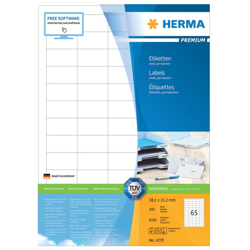 HERMA Universal-Etiketten PREMIUM, 63,5 x 33,9 mm, weiß Image