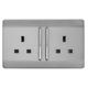 Trendi 2 Gang Artistic Modern Glossy 13 Amp Long Switched Tactile Plug Socket Stainless Steel (10 Pack)