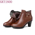 GKTINOO-Bottes de neige en cuir à talons hauts pour femmes chaussures chaudes plus velours