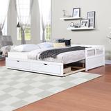 Twin Wooden Daybed with 1 Trundle and 2 Storage Drawers, Extendable Bed Daybed, Sofa Bed for Bedroom Living Room