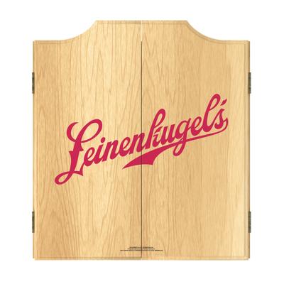 Leinenkugel's Dart Board Cabinet Set with 6 Steel Tip Darts, Scoreboard, Hanging Wood Cupboard - 20.5" x 3.5" x 24.75"