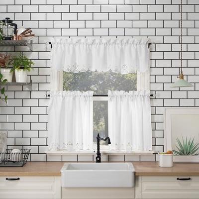 Wide Width Millie Eyelet Kitchen Tier Set by BrylaneHome in White (Size 58