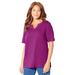 Plus Size Women's Suprema® Embroidered Notch-Neck Tee by Catherines in Berry Pink (Size 0X)