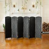 4 ft. Short Diamond Weave Fiber Folding Screen - Black - 6 Panel