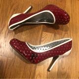 Jessica Simpson Shoes | Jessica Simpson Red Cream Patent Leather Holes Pumps Heels 5.5 | Color: Cream/Red | Size: 5.5