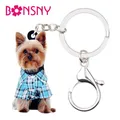 Bonsny-Porte-clés en acrylique de dessin animé pour femmes chien Yorkshire Terrier porte-clés