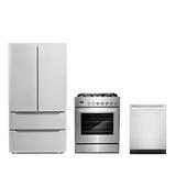Cosmo 3 Piece Kitchen Appliance Package w/ French Door Refrigerator, 30" Gas Freestanding Range, Built-In Dishwasher in Black/Gray | Wayfair