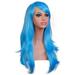 Ktyne Sexy Long Women Fashion Synthetic Wavy Cosplay Party Full Wigs Sky Blue