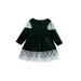 Bmnmsl Kid Christmas Velvet Dress Long Sleeve Crew Neck Lace Patchwork Dress