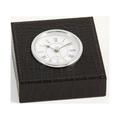 Black Croco Leather Quartz Clock with Silver Plated Accents.