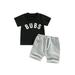 Toddler Baby Boy Summer Clothes Short Set Short Sleeve Letter Print Stripes T-Shirt with Elastic Waist Shorts Outfit