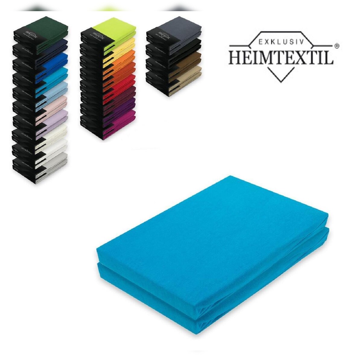 EXKLUSIV HEIMTEXTIL Doppelpack Jersey Spannbettlaken Premium Türkis 140 - 160 x 200 cm Image