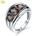 Bague en argent regardé S925 pour femme quartz fumé naturel pierre précieuse véritable document