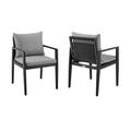 Armen Living Cayman Outdoor Patio Dining Chairs with Arms in Aluminum with Grey Cushions - Set of 2