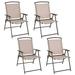 Costway 4 pcs Patio Folding Sling Dining Chairs Armrests Steel Frame Outdoor Beige