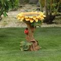 Herrnalise Polyresin Sunflower Bird Bath Handmade Wild Bird Feeder and Birdbath Bowls For Outside Beautiful Sunflower Bird Bath With Brown Pedestal Gifts For OutdoorHome Garden Lawn Decor