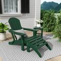 Polytrends Laguna All Weather Poly Outdoor Patio Adirondack Chair Set - with Ottoman and Side Table (3-Piece) Dark Green