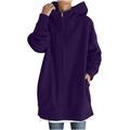 Winter Coats for Women faux Leather Jacket Women Women s Plain Color Hoodie Zipper Long Sleeve Sweatshirts Long Coat Tops with Pockets Black Cardigan for Women Clearance on Sales Womens Coat Purple S