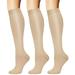 1/2/3 Pairs Knee High Graduated Compression Socks for Men & Women Best For Running Athletic Medical and Travel(3 Pairs Nude L/XL)