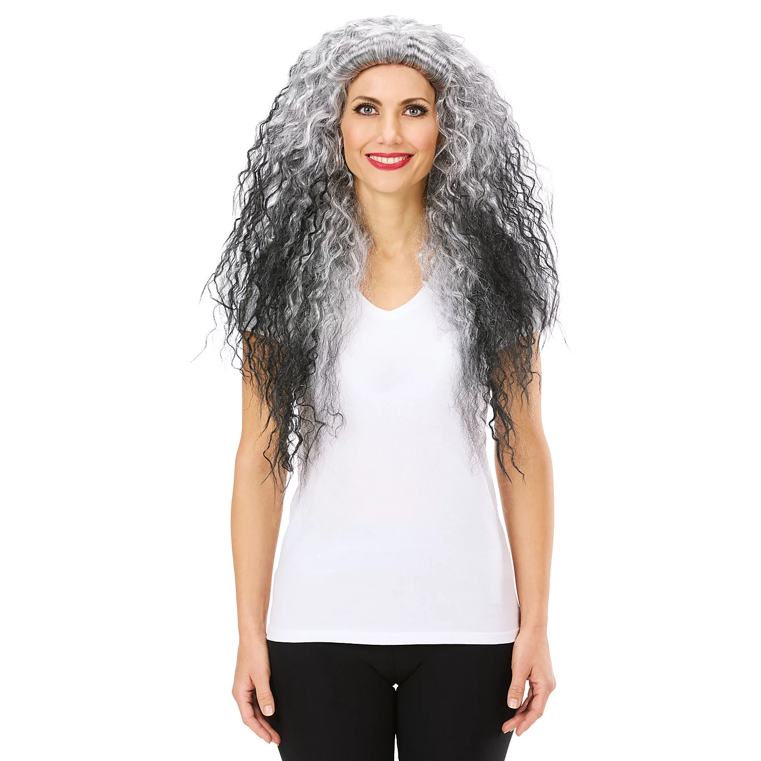 Lockenperücke Hexe, grau/schwarz Image