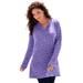 Plus Size Women's Thermal Henley Tunic by Roaman's in Vintage Lavender Pretty Floral (Size 2X) Long Sleeve Shirt