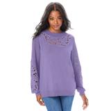 Plus Size Women's Cutout Pullover Sweater by Roaman's in Vintage Lavender (Size 34/36)