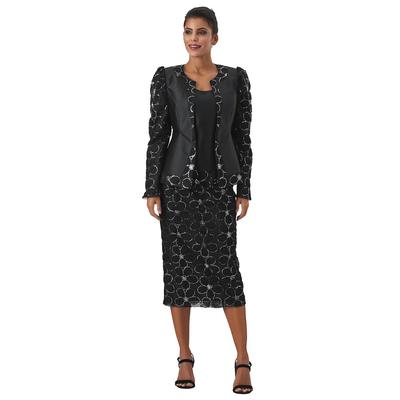 Masseys Sequin Embellished Suit (Size 14) Black, Polyester