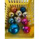 Vintage Set of 10 C1950s Glass Christmas Tree Baubles Mixed Orange, Gold, Blue, Pink and Silver Round. Made in Germany in Good Condition.