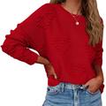 Heart Patchwork Women Crew-Neck Long Sleeve Casual Knit Sweater Pullovers