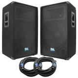 Seismic Audio Pair of 15 PA/DJ Loudspeakers and 50 Speaker Cables - 15 Club Party Speakers - SA-15T-PKG23